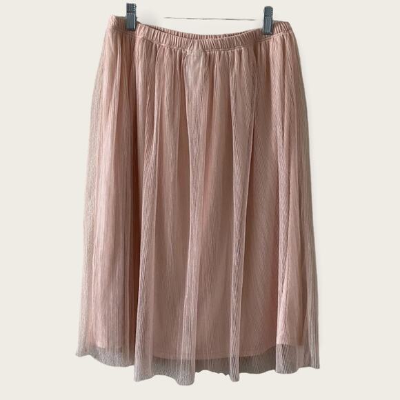 BOBEAU Creamy Pink Mesh Overlay Midi Skirt Size Small Pull On Elastic Waist - Picture 5 of 7